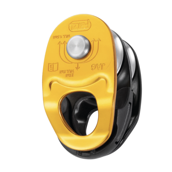 Petzl Jag Pulley Picture of a yellow jag pulley